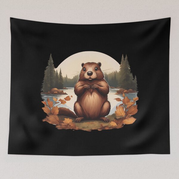 Item preview, Cartoon beaver forest and lake designed and sold by Aquillashop.