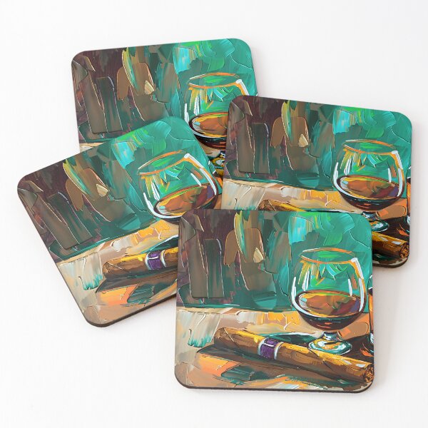 Item preview, Luxurious Glass of Brandy and Rolled Cigar on Multicolored Surface - Vibrant Abstract Art Generative AI designed and sold by OlfactoART Studio.