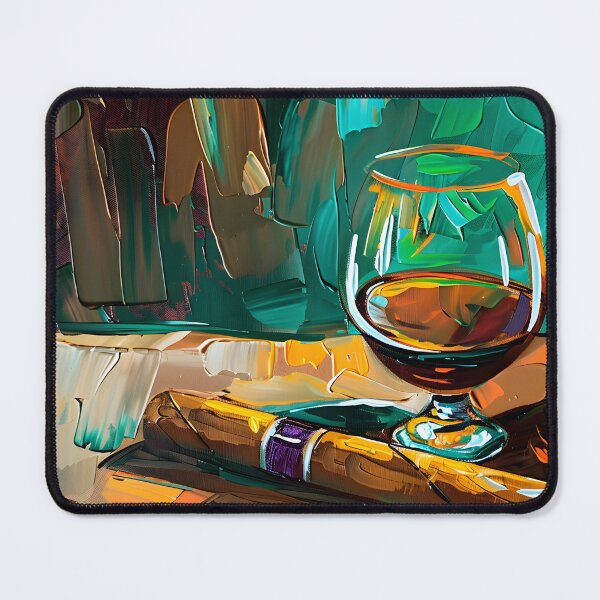 Item preview, Luxurious Glass of Brandy and Rolled Cigar on Multicolored Surface - Vibrant Abstract Art Generative AI designed and sold by OlfactoART Studio.