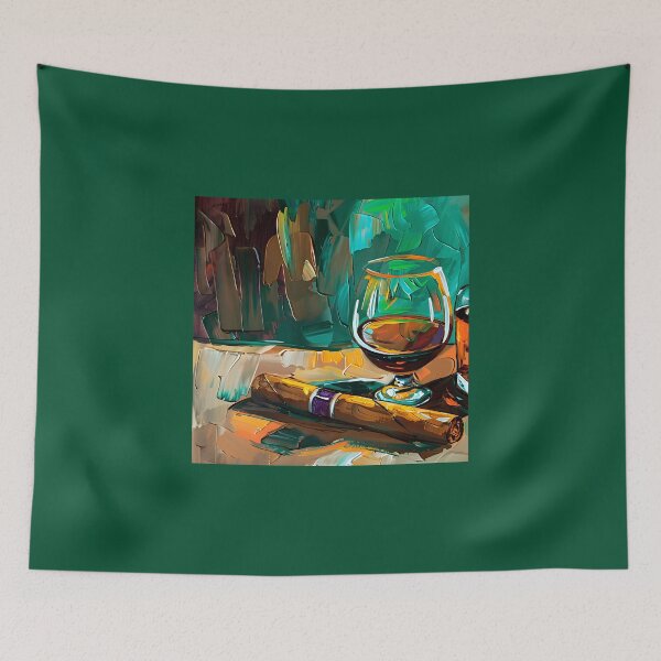 Item preview, Luxurious Glass of Brandy and Rolled Cigar on Multicolored Surface - Vibrant Abstract Art Generative AI designed and sold by OlfactoART Studio.