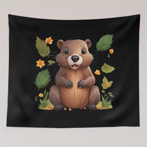 Item preview, A cheerful little Beaver with a floral motif designed and sold by Aquillashop.
