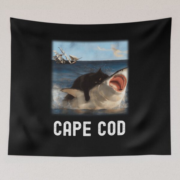 Item preview, Cape Cod Black Kitty Attacking Great White Shark while Clipper Ship Sinks in Background designed and sold by WigOutlet.