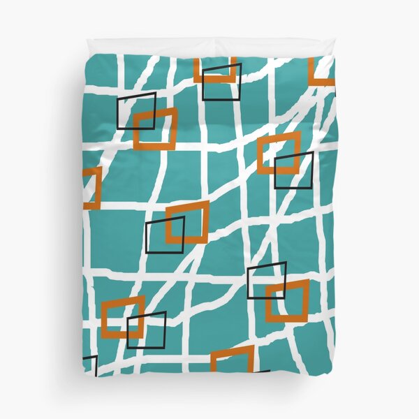 Mid-Century Modern Rectangles Teal Duvet Cover