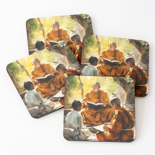 Item preview, "Buddhist Temple Watercolor - Monk Instructing Students" designed and sold by soulfulpalette.