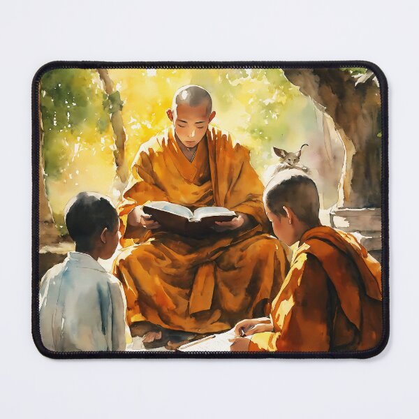 Item preview, "Buddhist Temple Watercolor - Monk Instructing Students" designed and sold by soulfulpalette.