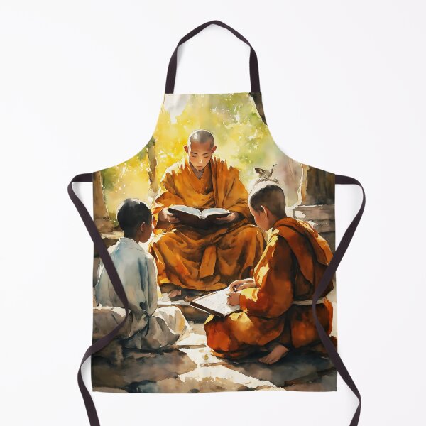 Item preview, "Buddhist Temple Watercolor - Monk Instructing Students" designed and sold by soulfulpalette.