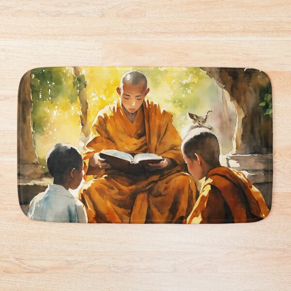 Item preview, "Buddhist Temple Watercolor - Monk Instructing Students" designed and sold by soulfulpalette.