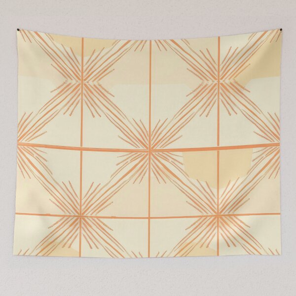 Item preview, Modern orange and cream abstract textile print designed and sold by PrettyPinkSkies.