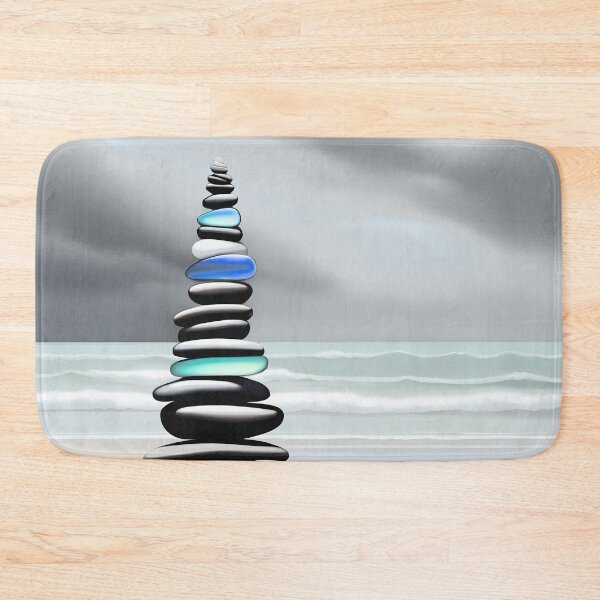 Item preview, Zen Cairn Tower Beach Pebbles and Sea Glass Pale Coastal Decor 1 of 4 designed and sold by Beachy.