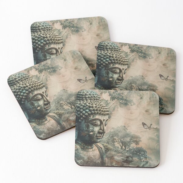 Item preview, Boeddha en bloesems in sepia designed and sold by DeMuurdecoratie.
