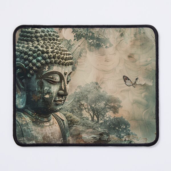Item preview, Boeddha en bloesems in sepia designed and sold by DeMuurdecoratie.