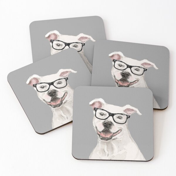 Item preview, White Amstaff Dog Wearing Glasses  designed and sold by beastieboutique.