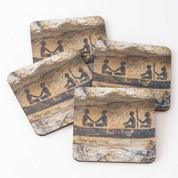 Item preview, Oude rotstekening van kano met mensen designed and sold by DeMuurdecoratie.