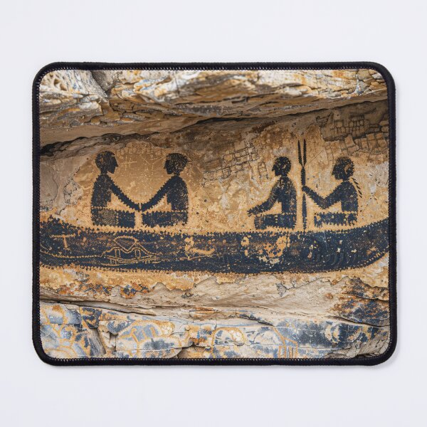 Item preview, Oude rotstekening van kano met mensen designed and sold by DeMuurdecoratie.