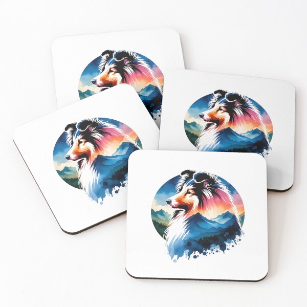 Item preview, Watercolor Shetland Sheepdog Mountain Silhouette designed and sold by TheAnimalZ00.