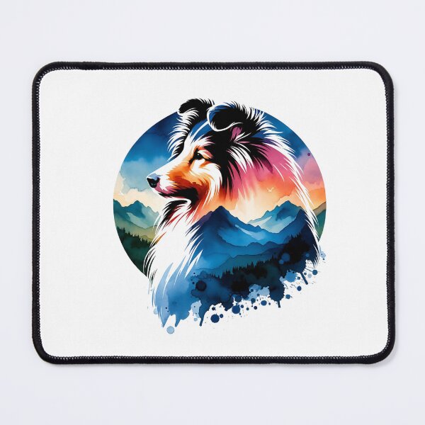 Item preview, Watercolor Shetland Sheepdog Mountain Silhouette designed and sold by TheAnimalZ00.