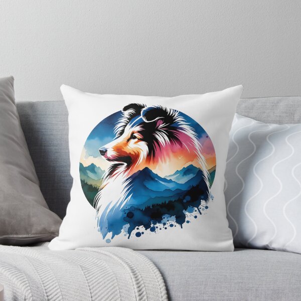 Item preview, Watercolor Shetland Sheepdog Mountain Silhouette designed and sold by TheAnimalZ00.