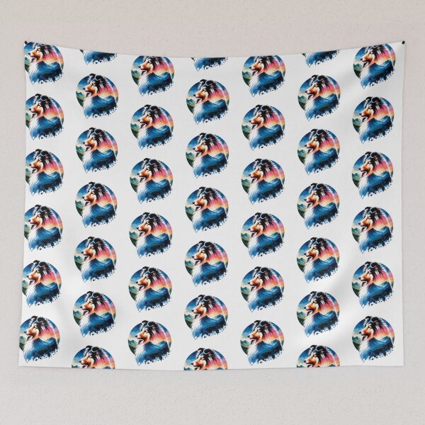 Item preview, Watercolor Shetland Sheepdog Mountain Silhouette designed and sold by TheAnimalZ00.