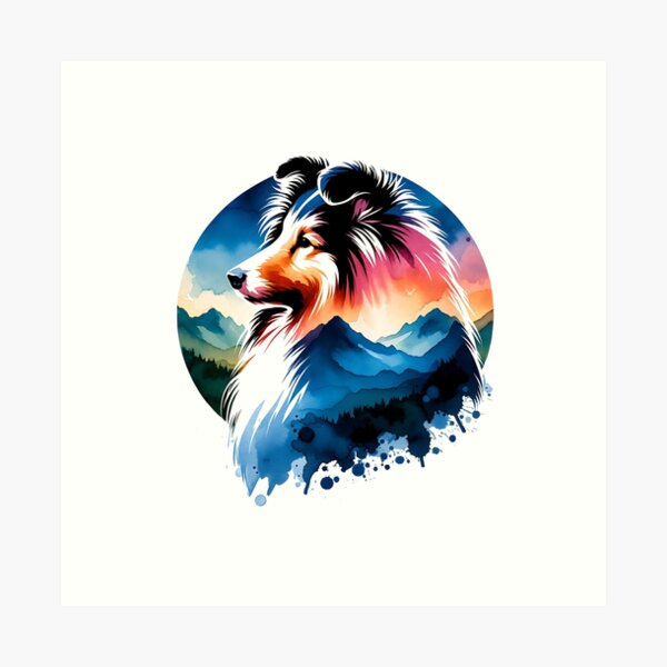 Item preview, Watercolor Shetland Sheepdog Mountain Silhouette designed and sold by TheAnimalZ00.