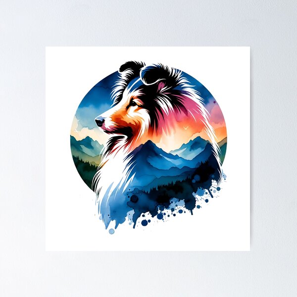 Item preview, Watercolor Shetland Sheepdog Mountain Silhouette designed and sold by TheAnimalZ00.