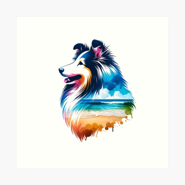 Item preview, Watercolor Shetland Sheepdog Beach Silhouette designed and sold by TheAnimalZ00.