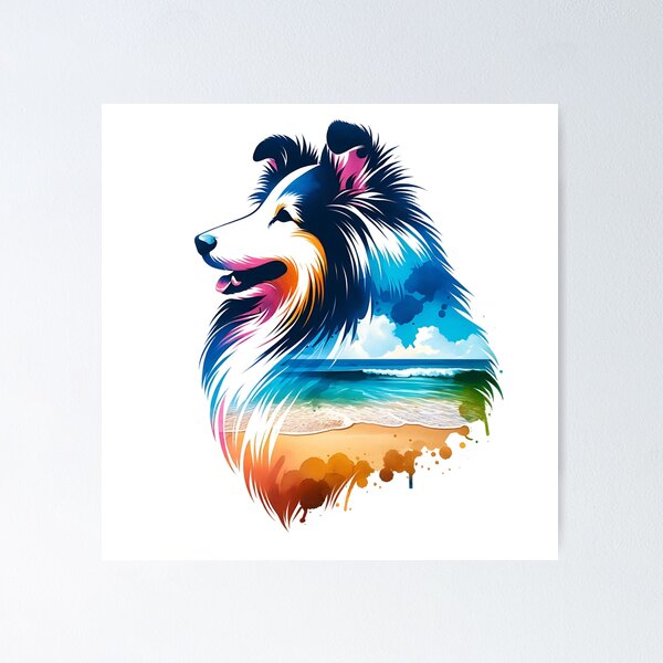 Item preview, Watercolor Shetland Sheepdog Beach Silhouette designed and sold by TheAnimalZ00.