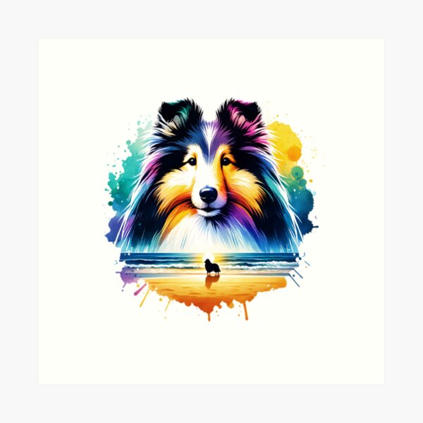 Item preview, Watercolor Shetland Sheepdog Beach Silhouette designed and sold by TheAnimalZ00.