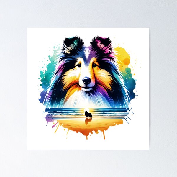 Item preview, Watercolor Shetland Sheepdog Beach Silhouette designed and sold by TheAnimalZ00.