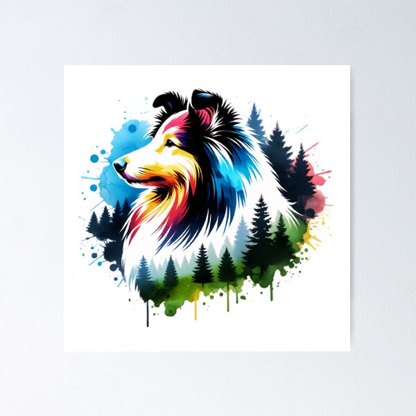 Item preview, Watercolor Shetland Sheepdog Forest Silhouette designed and sold by TheAnimalZ00.
