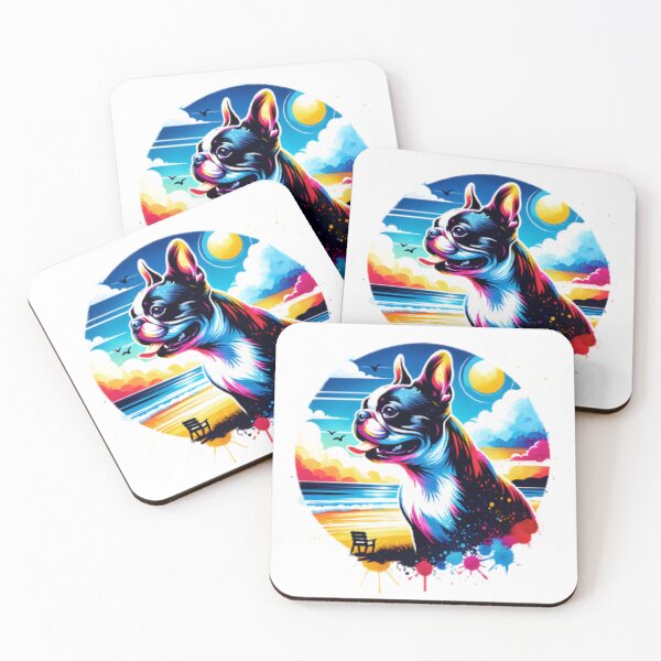 Item preview, Watercolor Boston Terrier Beach Background designed and sold by TheAnimalZ00.