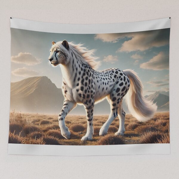 Item preview, Majestic Cheetah-White Stallion Hybrid in a Serene Landscape - Fantasy Digital Art designed and sold by FantasyHybrids.