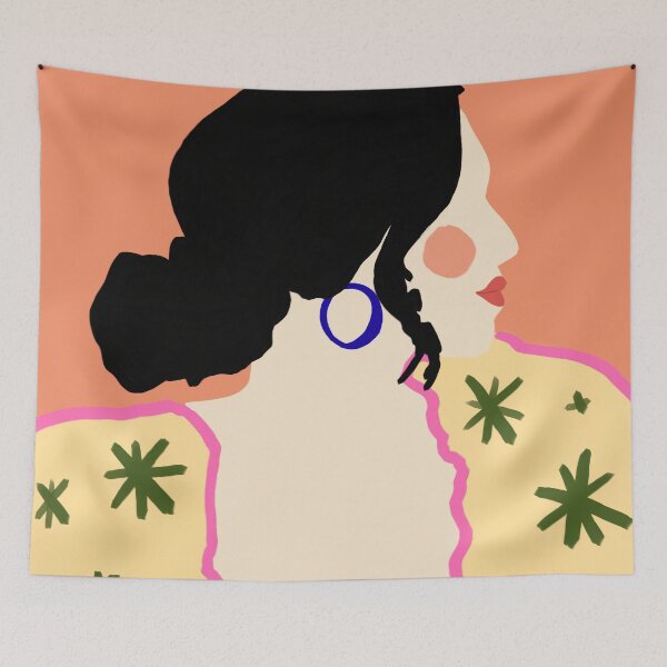 Item preview, Profile, Bohemian Woman Casual Illustration, Eclectic Feminine Chic Pastel Painting, Girl Boss Lady Dress Up, Floral People Moods Canvas Print designed and sold by 83oranges.com.