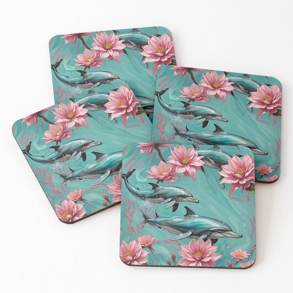 Item preview, Dolphins Pink Waterlilies  designed and sold by IvaRenee.