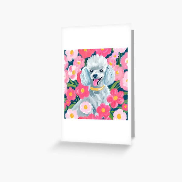 Item preview, Grey poodle in pink flowers painting designed and sold by JustforFunlol.