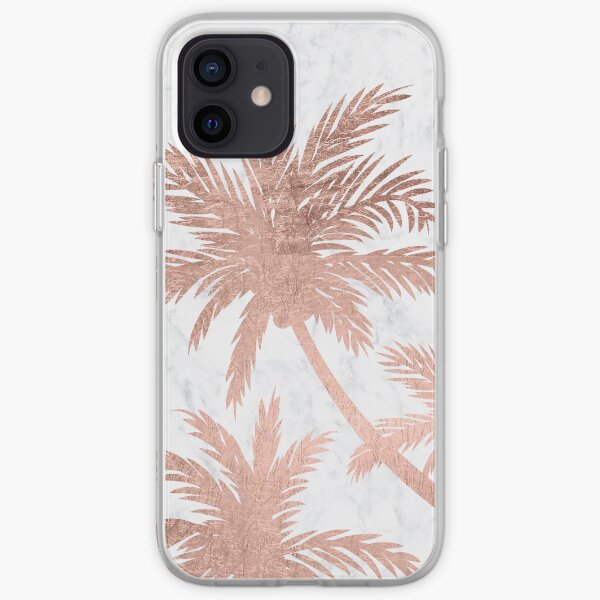 Tropical simple rose gold palm trees white marble iPhone Soft Case