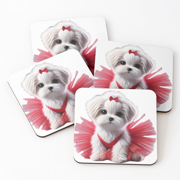 Item preview, Adorable Maltese puppy in a red lace tutu designed and sold by toypoodlemom.