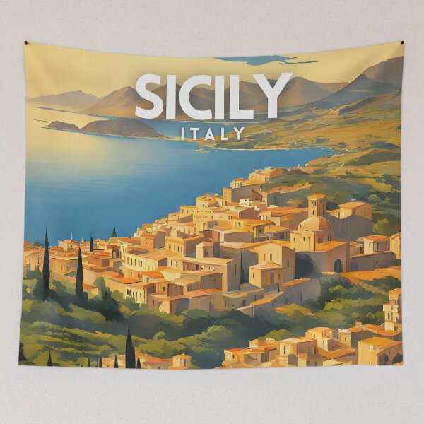 Item preview, Sicily Italy Retro Travel Art Poster designed and sold by ZionPosteria.