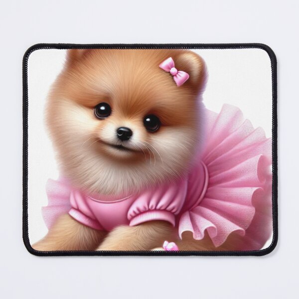 Item preview, Charming fluffy Pom puppy posing in a pastel pink tutu designed and sold by toypoodlemom.
