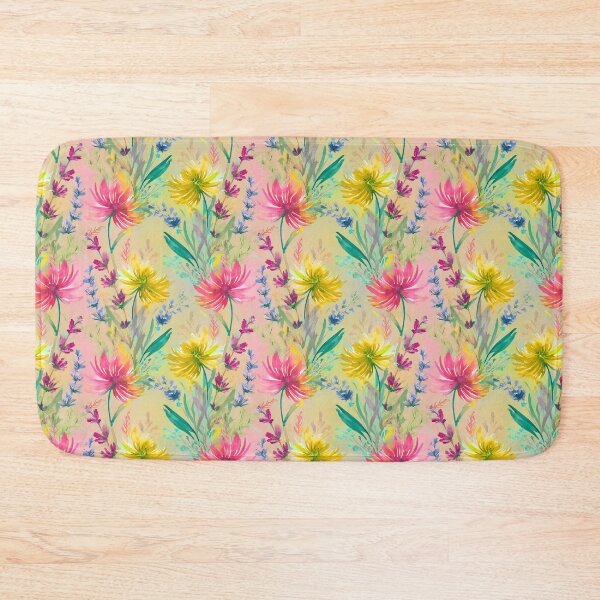 Item preview, Seamless pattern of colorful flowers in cyan, lavander, pink, lemon yellow  designed and sold by creativekrish.