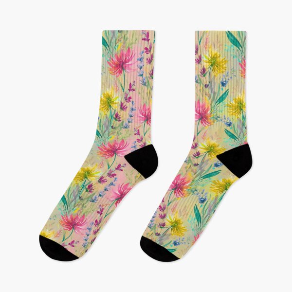 Item preview, Seamless pattern of colorful flowers in cyan, lavander, pink, lemon yellow  designed and sold by creativekrish.