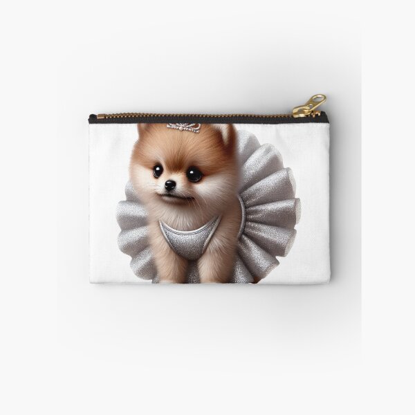 Item preview, Snuggly fluffy Pom pup prancing in a sparkly silver tutu designed and sold by toypoodlemom.
