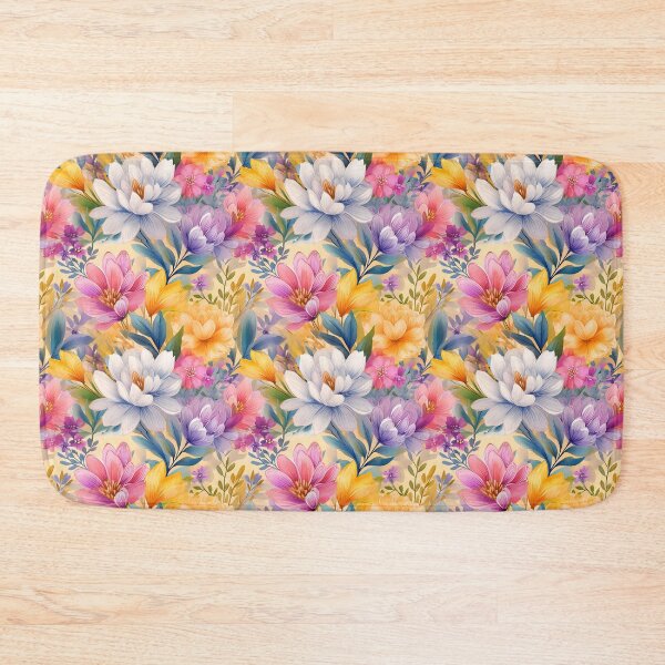 Item preview, Seamless pattern of colorful flowers in cyan, lavander, pink, lemon yellow  designed and sold by creativekrish.