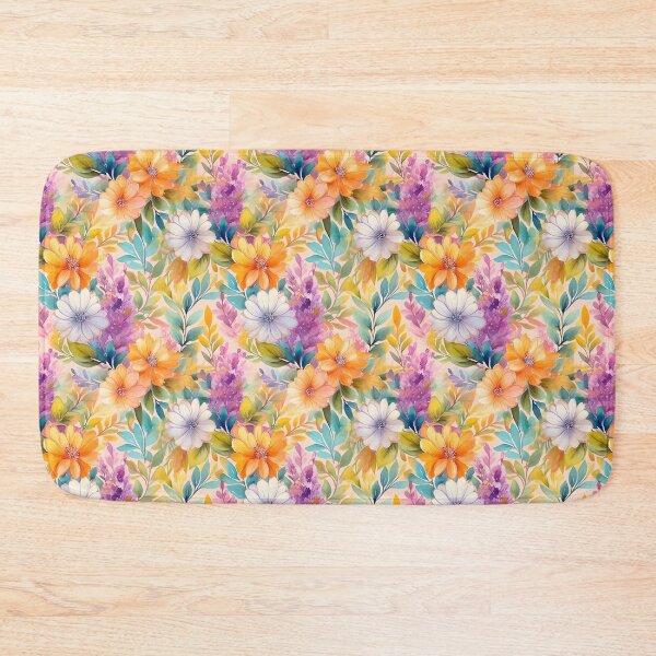 Item preview, Seamless pattern of colorful flowers in cyan, lavander, pink, lemon yellow  designed and sold by creativekrish.