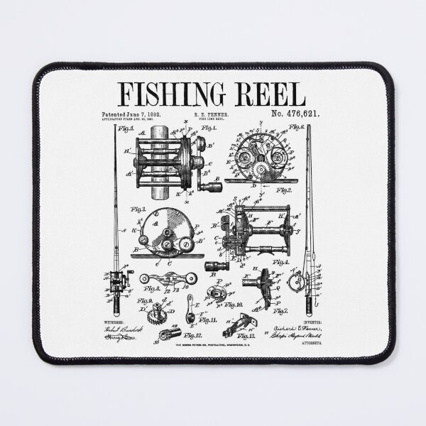 Item preview, Fishing Reel Old Antique Fisherman Vintage Patent Print designed and sold by GrandeDuc.