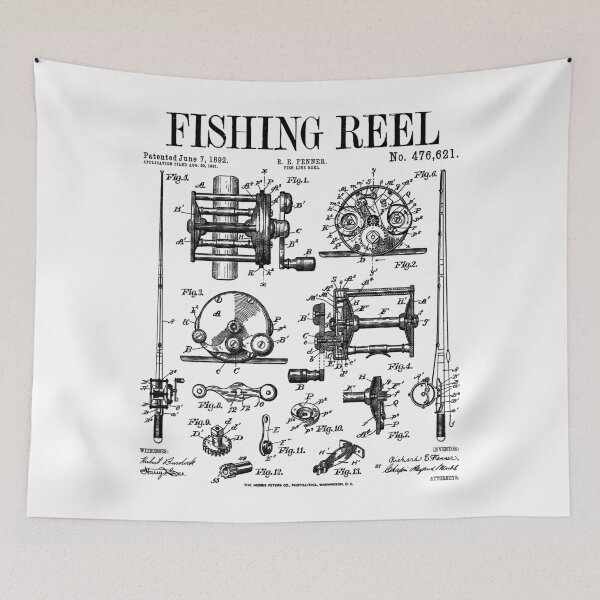Item preview, Fishing Reel Old Antique Fisherman Vintage Patent Print designed and sold by GrandeDuc.