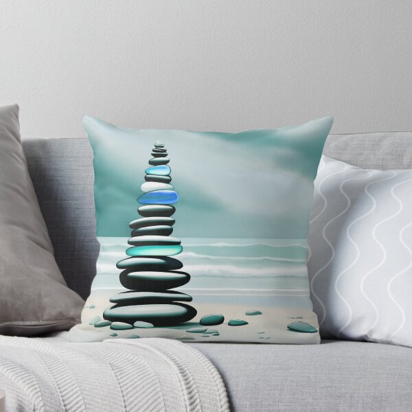 Item preview, Zen Cairn Tower Beach Pebbles and Sea Glass Pale Coastal Decor 2 of 4 designed and sold by Beachy.
