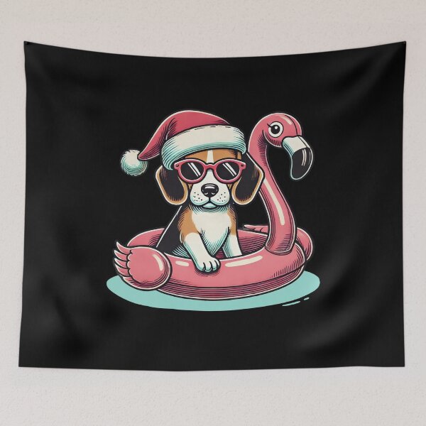 Item preview, Beagle Dog Christmas in July Santa Flamingo Floatie designed and sold by thepawster.