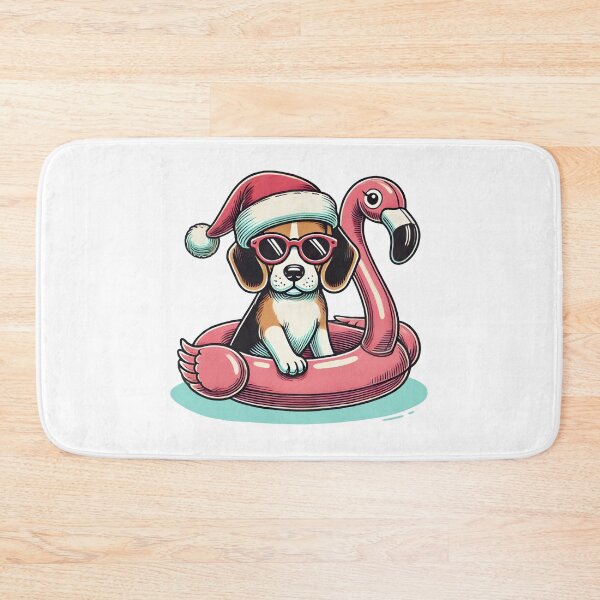 Item preview, Beagle Dog Christmas in July Santa Flamingo Floatie designed and sold by thepawster.