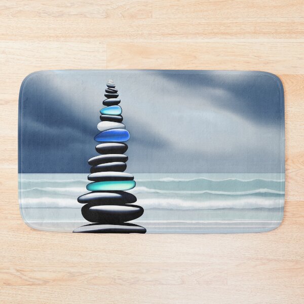 Item preview, Zen Cairn Tower Beach Pebbles and Sea Glass Pale Coastal Decor 4 of 4 designed and sold by Beachy.