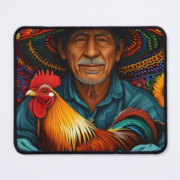 Item preview, Vibrant man with rooster and floral sombrero art piece designed and sold by Artessie.